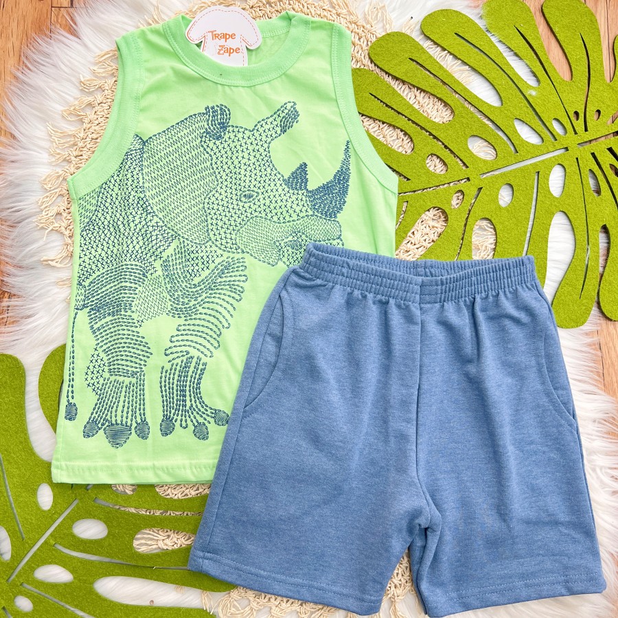 Conj. Regata Rinoceronte Azul Jeans e Bermuda - Verde